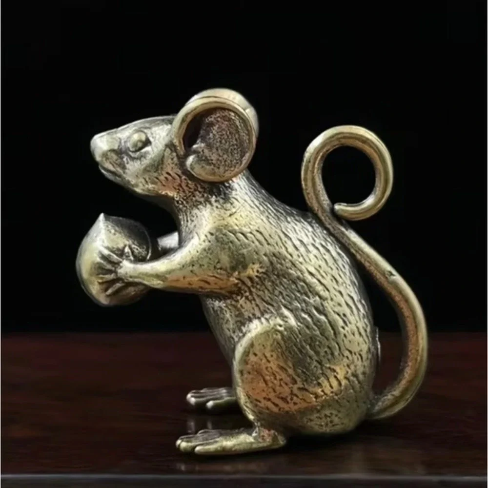 Mouse Brass Mouse Figure Holding Acorn‎ Trinket Charm Sculpture New